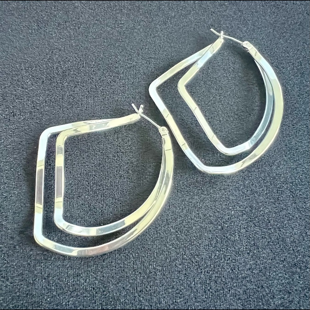 Silver Wavy Double Hoop Earrings NWOT